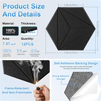Panneaux muraux insonorisants en feutre PET hexagonaux à bords biseautés, autocollants, en fibre de polyester, pour bureau, studio, home cinéma
