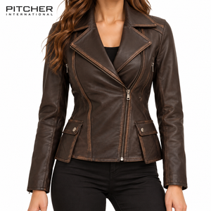 Veste en cuir pour femmes sur mesure en gros pour les marques américaines, veste en cuir d'agneau véritable pour femmes, OEM en gros - Product Image 2