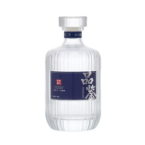 Botella de vino de vidrio transparente de rayas verticales cilíndricas de con tapón de corcho-Whisky, Vodka, Brandy, Gin, Ron - Product Image 1