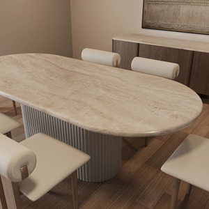 Mesa de Comedor Ovalada Lucente Cappuccino de Kumusi Furniture Fashion con Base Acanalada - Product Image 3