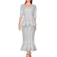 Nouveauté robe classique Puletasi pour femmes 2 pièces imprimé tribal samoan polynésien grand cou conception de queue de poisson naturel