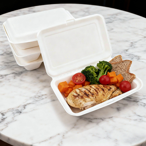 9x6in dùng một lần mía bã mía Bộ đồ ăn với nắp vỏ sò container thực phẩm để phục vụ - Product Image 4