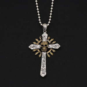 Liontin Salib Tengkorak Unisex Perak Sterling 925 Berlapis Rhodium Gaya Kristen Gotik Punk Rock untuk Pesta yang Modis - Product Image 1