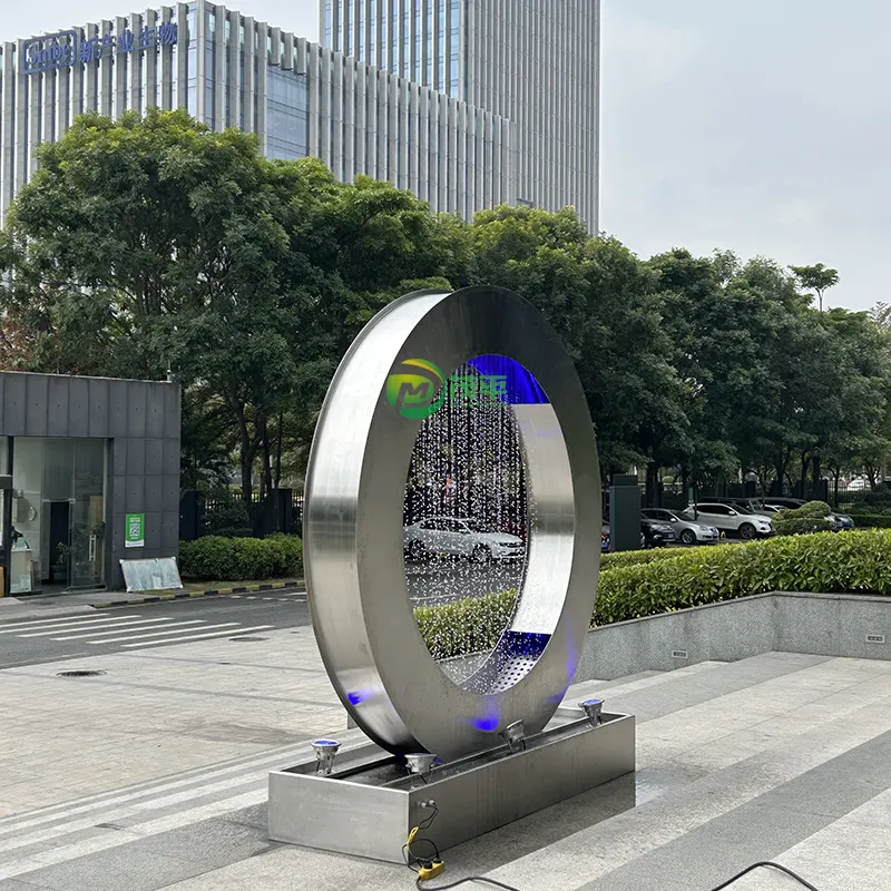 In acciaio inox metallo arte cerchio specchio finitura grande caratteristica esterna giardino scultura d'acqua fontane