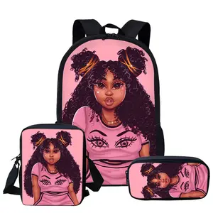 New Custom Polyester Black Art African Girl Printing Children Kids Student Bag School Bags Backpack Women's Bag 2021