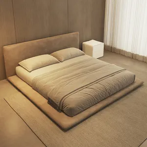 सीज़र साबर कपड़ा समकालीन मिनिमलिस्ट टाटामी बिस्तर कपड़ा बिस्तर बेडरूम फर्नीचर होटल विला बिस्तर