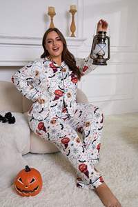 Pijamas de <span class=keywords><strong>Invierno</strong></span> para <span class=keywords><strong>Mujer</strong></span>, Talla Grande, Estilo Europeo y Americano, Cárdigan, Pantalones Largos, Ropa de Dormir, ODM - Product Image 6