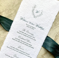 Untuk resepsi meja makan malam, restoran Custom mewah Hardcover Modern buatan tangan lipatan tepi katun kertas menu tempat pernikahan kartu