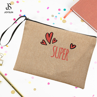 JOYSUN Trousse de Toilette de Voyage Portable, Pochette en Lin pour Maquillage, Sac Cosmétique en Jute avec Fermeture Éclair, Personnalisable avec Logo