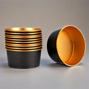 Cuenco de papel Kraft de calidad alimentaria, tamaño personalizado, Color negro, redondo, calentable, papel de aluminio dorado, ensaladera Circular con tapa - Product Image 1