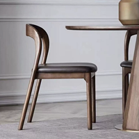 Chaise de salle à manger en bois massif naturel, coussin en PU bleu marine, design moderne et simple, pour usage domestique ou en restaurant