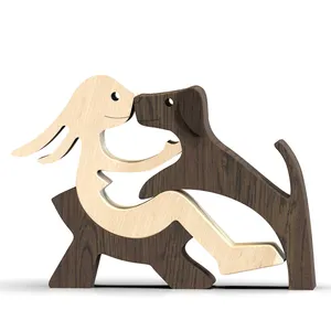 홈 오피스 공예 개와 사람들 동상 귀여운 강아지 수제 나무 인형 조각 동물 나무 개 장식 장식품
