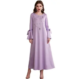 Light Purple High Density Silk Ruffle purple kaftan moroccan kaftan ethnic arab long shirt muslim women's maxi dress kaftan