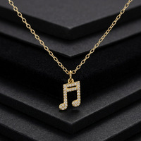 Kalung Liontin Bentuk Petir Nada Musik Trendi Berlapis Emas dengan Zirkon Mikro dan Rantai Bambu dari Tembaga