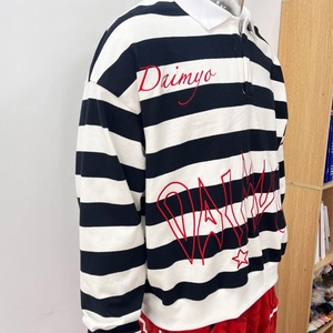Custom Streetwear Rugby Jersey Embroidery logo Black <b>White</b> Stripe 100% Cotton Long Sleeve Sweatshirt <b>Polo</b> t Shirt Manufacturer - Product Image 2