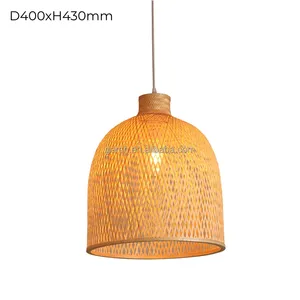 Handmade Wicker Treo Đèn Mây Mặt Dây Chuyền Ánh Sáng Tre Dệt Đèn