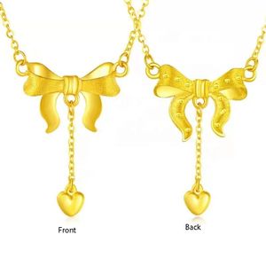 Custom 5G Pure 24K <b>Solid</b> 999 <b>Gold</b> Heart Shape Bow Tie Bowknot <b>Pendant</b> Real <b>Gold</b> Necklace for Women - Product Image 2