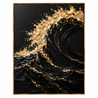 Peinture sur toile texturée 3D Vague Océanique Or Noir, Art Mural de Luxe Paysage Marin pour Hôtel, Villa, Bureau, Décoration de Salon