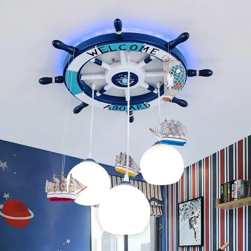 Creative modeling of sailing boat kids led ceiling lamp kids room chandelier fixture lighting
