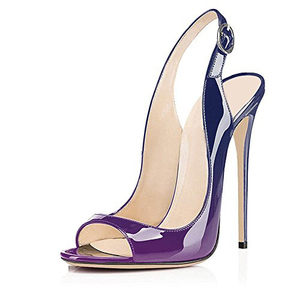 Sandalias de tacón alto para mujer, de charol, con degradado de color, zapatos de vestir, slingbacks con correa de hebilla, destalonados, de punta abierta, tacón de aguja - Product Image 6