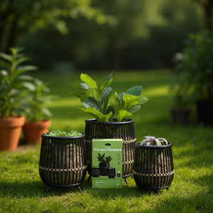 Lot de 3 pots à plantes en bambou sur pieds, 17, 14 et 10 pouces, noirs, design moderne pour plantes d'intérieur - Product Image 2