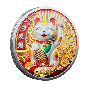 Moneda de la Suerte Maneki-Neko de Metal Plateado, La Fortuna Viene de Todas Partes, Recuerdo, Diseño Personalizado Gratuito, Regalo, Color Personalizado en 3D - Product Image 2
