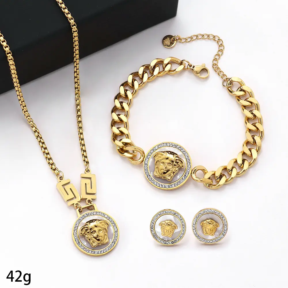 New Arrival Luxury 18K Gold Plated Designer Jewelry Famous Brands Stainless Steel Bracelet Earrings Necklace Set for Women