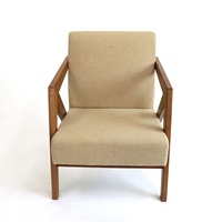 Fauteuil d'appoint géométrique angulaire en bois massif de style Mid-Century, revêtement en polyester aspect lin, démontable, pour la détente