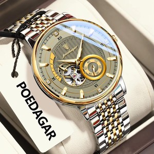 POEDAGAR Montre-bracelet de luxe pour homme, lumineuse, avec tourbillon ajouré, en acier inoxydable, mécanique automatique, Reloj - Product Image 2