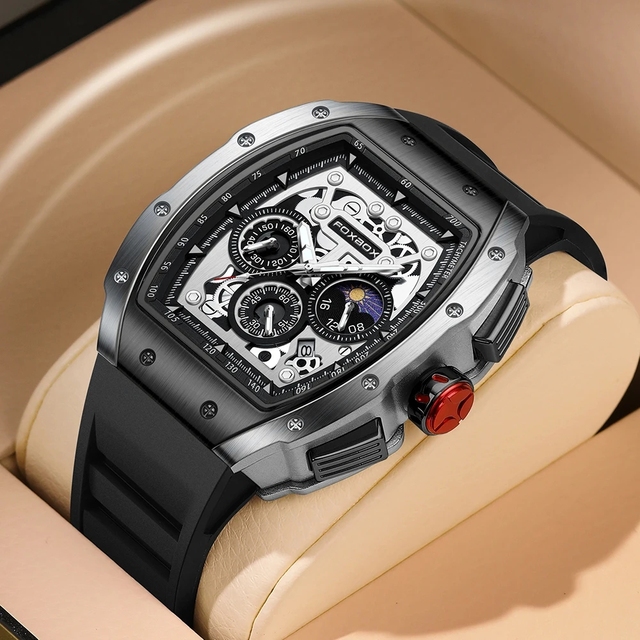 Lige Fox Box FB0015 Men's Watches Top Brand Luxury Waterproof Quartz Watch Men Silicone Sports Tonneau Chronograph Wristwatch