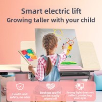 Bureau d'étude électrique inclinable pour enfants, réglable en hauteur, avec étagère, 3 moteurs, ergonomique, rose et bleu