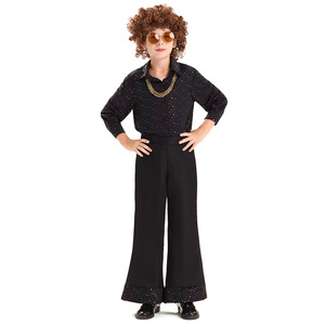 Conjunto de Disfraz Disco para Niños de los 70 y 80, Pantalones para Actuaciones en Escenario, Traje de Cosplay Hip Hop para Niños, Negro con Detalles Brillantes - Product Image 5