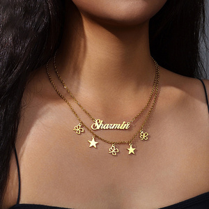 <span class=keywords><strong>Da</strong></span> <span class=keywords><strong>donna</strong></span> alla moda regali in metallo elegante collana a catena nome oro placcato in acciaio inossidabile collana vuota quadrifoglio - Product Image 1