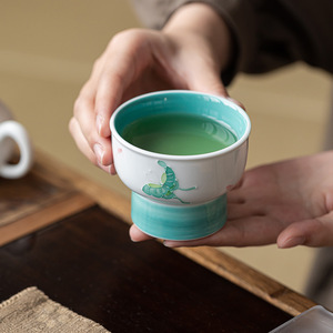 Guanlan Large Master Cup Turquoise Green Ceramic <b>Teacup</b> Butterfly Flower Design Kung Fu Tea Set - Product Image 2