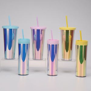 24Oz Double Wall <b>Plastic</b> Skinny <b>Cup</b> Reusable Matte Acrylic Tumblers With Lids and Straw - Product Image 5