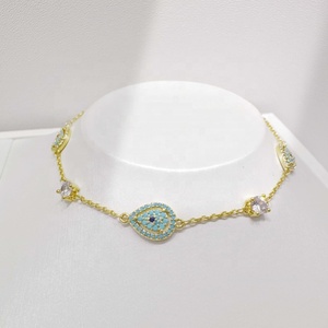 Pulseras de plata 925 con diseño de ojo occidental, chapadas en oro, con turquesa, para niña, venta al por mayor, joyería fina. - Product Image 5