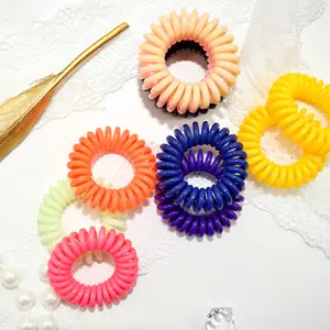 Telephone Wire Cord Gradient Hair Ring Personalized Candy Colors Printed Transparent Phone Cord Hair Tie For Women