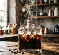 Bouteille en verre carrée plate de 200 ml avec couvercles pour café froid, café glacé, thé au lait, jus de fruits, emballage créatif pour boissons, durable