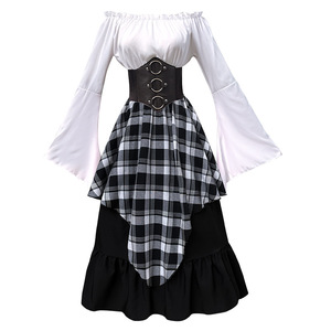 Retro Medieval Off Shoulder <b>Top</b> And Skirt Set For Women Spring 2025 Costume Full Irregular <b>Layered</b> Dress Cosplay Outfit - Product Image 4