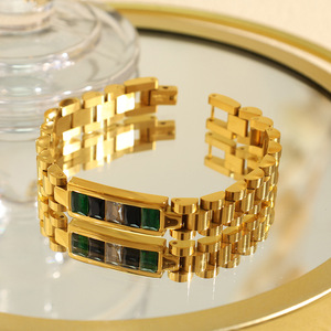 Fashion Chain Link <b>Bracelet</b> Gold Tone Zinc Alloy Channel <b>Set</b> Zirconia Geometric Unisex Jewelry - Product Image 3