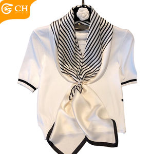 2025 anno nuovo Designer bianco <span class=keywords><strong>nero</strong></span> a righe donna eleganti sciarpe 100% seta personalizzazione morbido Comfort sciarpa donna - Product Image 2