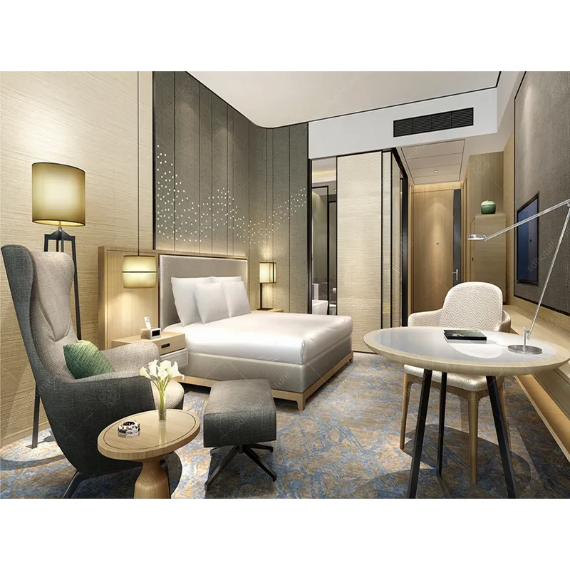 Mebel Buatan Kustom Pabrik Set Furnitur Kamar Tidur Bintang 5 untuk Furnitur Hilton Hotel