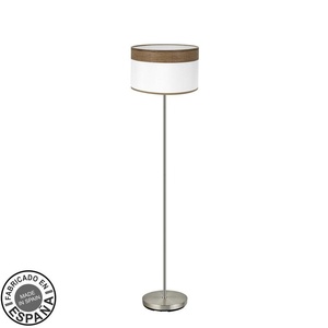 Lámpara de pie con portalámparas E27, cuero blanco y madera oscura, dimensiones 162x40x40 cm, ideal para decoración y - Product Image 1