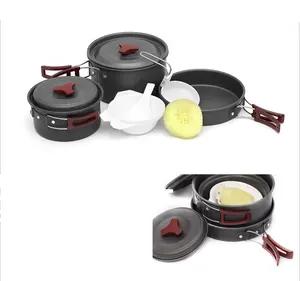 camping gear 2-3 people camp stainless steel titanium cookware set cookware kit