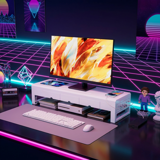 Ultimate Version 3.0 All-in-One Computer Monitor Riser 70cm with Triple Drawers & USB 3.0 Power Station