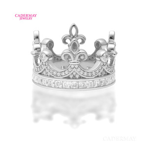 Cadermay Crown Ring 925 Silver Moissanite Pave Setting Wedding Cocktail Ring Unisex - Product Image 4