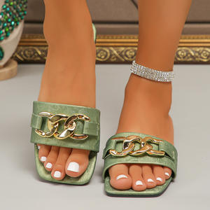 Estate <span class=keywords><strong>donna</strong></span> nuova moda catena in metallo grandi pantofole fondo piatto Cool pantofole modello pietra borsa a spalla singola - Product Image 5