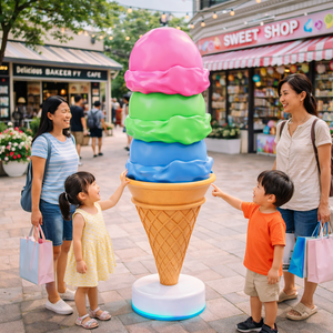 Modèle de sculpture en fibre de verre brillante, personnalisée, colorée, écologique, en forme de <span class=keywords><strong>cornet</strong></span> de crème glacée à trois scoops, sur le thème alimentaire, pour présentation au sol en supermarché - Product Image 2