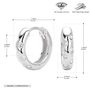 Pendientes de aro Huggie de plata de ley 925 con circonita de colores, pendientes de moda para mujer, para compromiso, boda, uso diario, regalo de joyería fina - Product Image 1