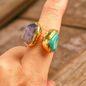High Quality 18K Gold Plated Amazonite and Amethyst <strong>Rings</strong> <strong>Resizable</strong> for Anniversaries Wedding Bands - Product Image 5